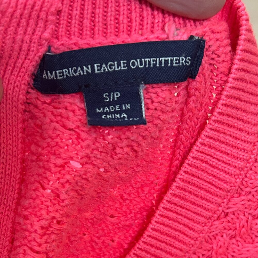 Vtg American Eagle Neon Pink Open Knit Sweater S Crew Neck Y2K 90s Bright‎ Bold - Picture 4 of 6